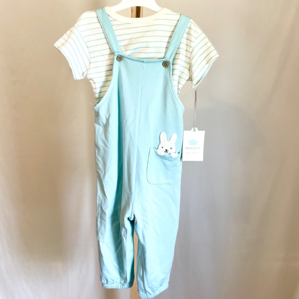 Cloud Island 18M Blue Bunny Overall and Striped Tee 2pc Set New
